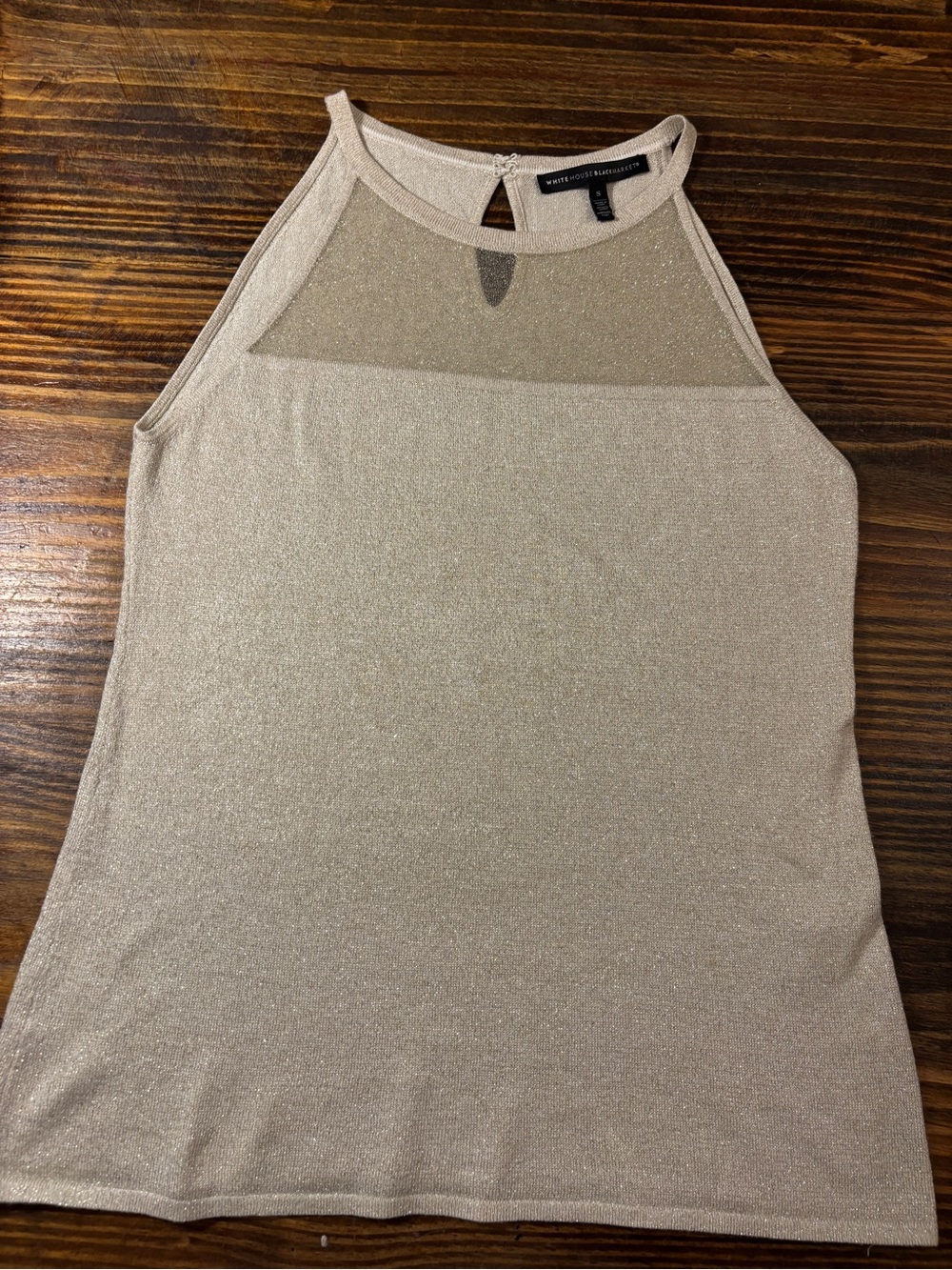 White House Black Market Women’s Small Shimmer Knit Halter Tank Champagne Gold M - Picture 5 of 10